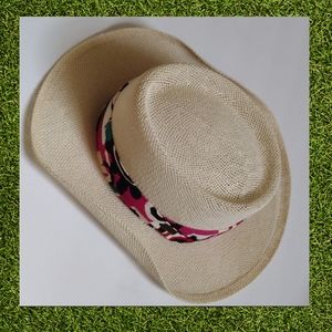 Kangol Unisex Straw Panama Hat w/ Colorful Linen Band EUC
